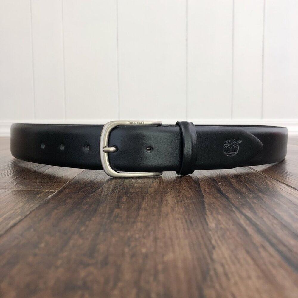 Timberland Leather Belt Classic Preppy Made in Italy Mens Size XL Black Gunmetal
